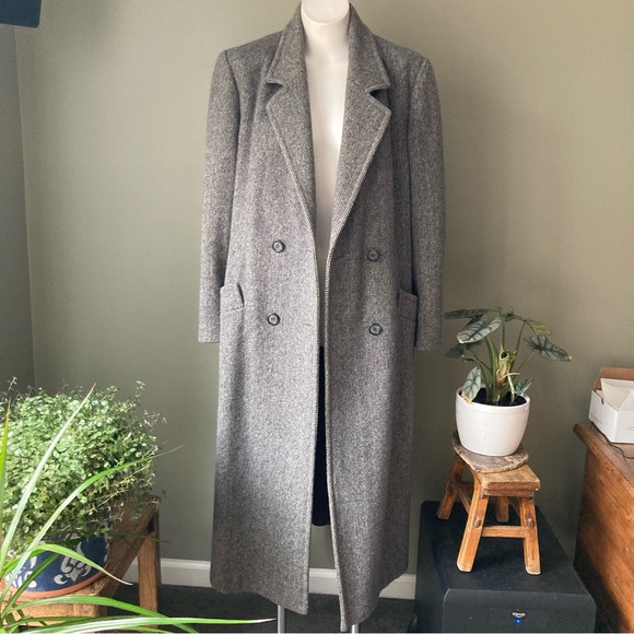 Vintage Jackets & Blazers - J.G. Hook | Vintage Wool Double Breasted Herringbone Trench Duster Coat